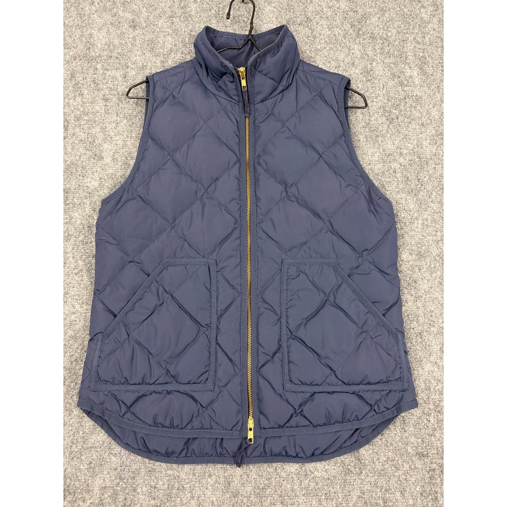 J.Crew Womens Navy Blue Quilted Down Vest Gold Zip Size S Small